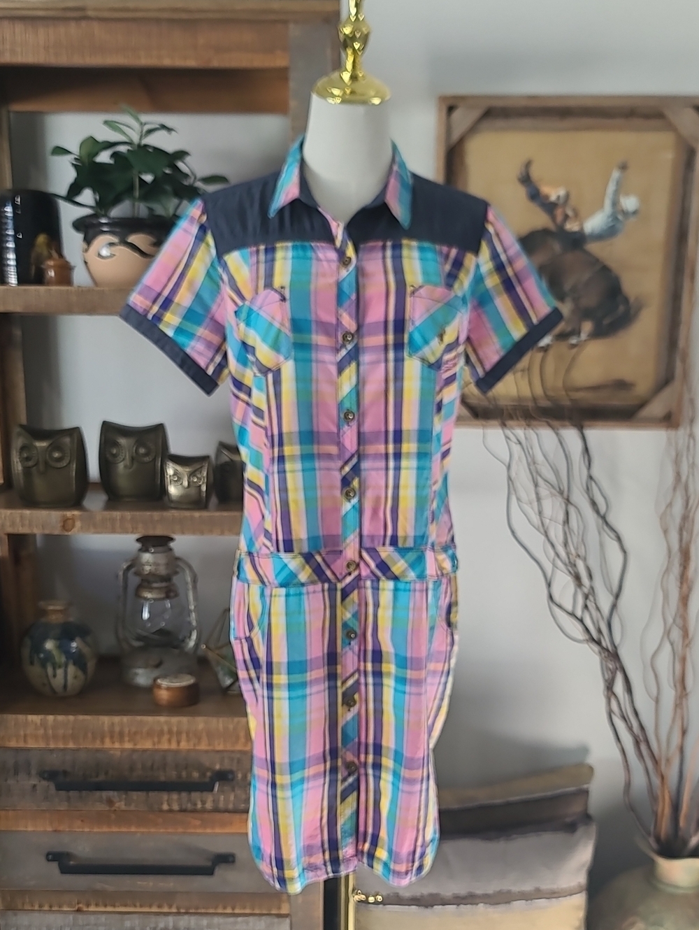Beverly Hills Polo Club Navy Label Button Front Shirt Dress